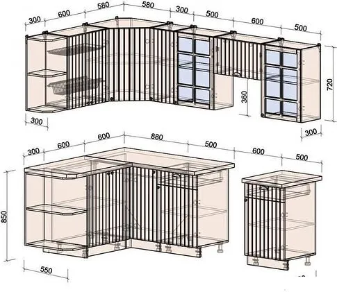 Готовая кухня Интерлиния Берес 1.5x2.5 левая (дуб английский/бискайская сосна)