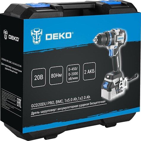 Ударная дрель-шуруповерт Deko GCD20DU PRO 083-1107 (с 2-мя АКБ, кейс)