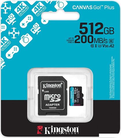 Карта памяти Kingston Canvas Go! microSDXC 512GB SDCG4/512GB (с адаптером)