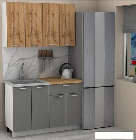 Готовая кухня ЭлиГард Lion 1.2 (дуб натуральный/дымчатый алмаз/дуб бунратти)