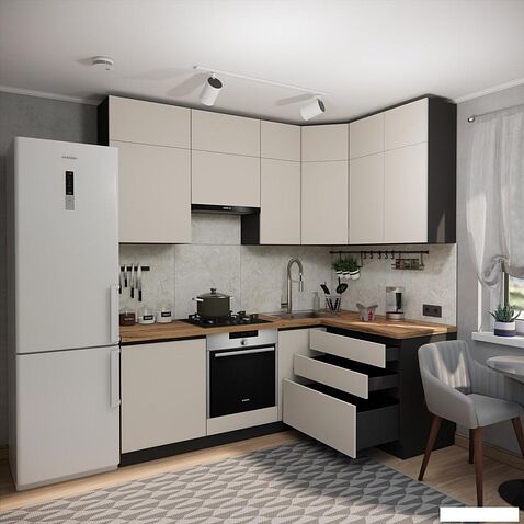 Готовая кухня ВерсоМебель Эко Премиум 1.4x2.2 правая (кашемир/ст. дуб вотан)