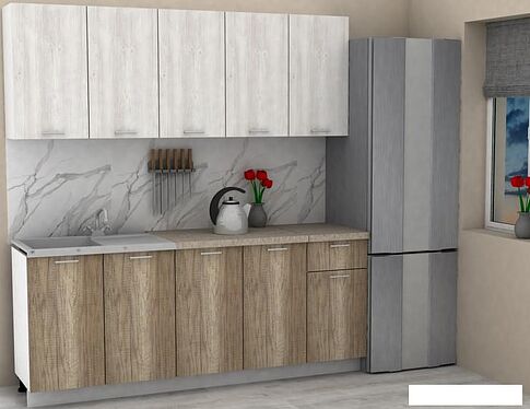 Готовая кухня ЭлиГард Lion 2.0 (сосна каньон/дуб каньон/малага)