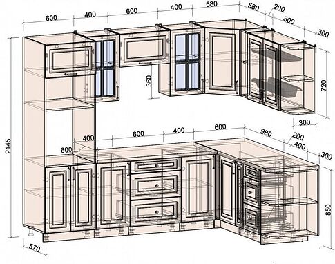 Готовая кухня Интерлиния Мила Шато 1.88x2.6 ВТ правая (океан/океан/дуб бунратти)