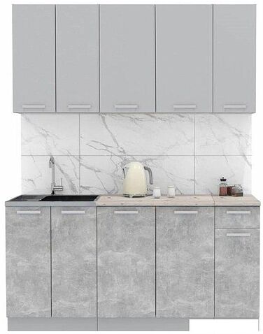 Готовая кухня Интерлиния Мила Лайт 1.7-60 (серебристый-бетон-бискайская сосна)