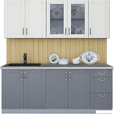 Готовая кухня Интерлиния Мила Крафт 2.0А (дуб серый/дуб полярный/травертин серый)