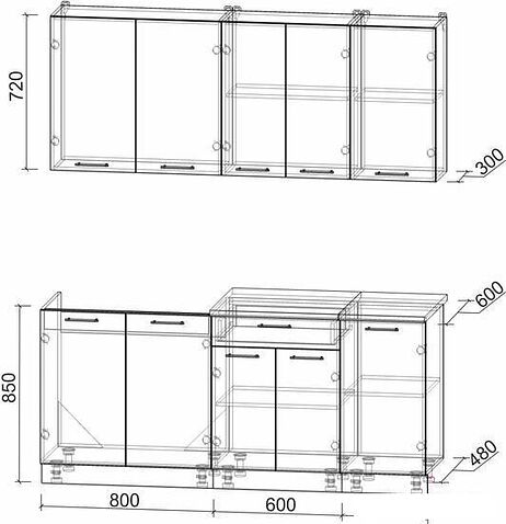 Кухня Интерлиния Мила Лайт 1.8 (ясень светлый/ясень темный)