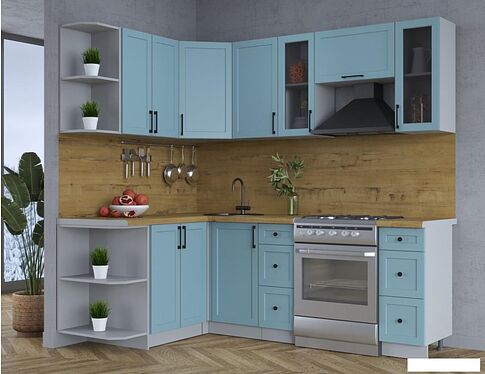 Готовая кухня Интерлиния Тренд 1.5x2.2 левая (океан/океан/дуб бунратти)