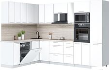 Готовая кухня Интерлиния Мила Лайт 1.896х2.98 (белый платинум/белый платинум/травертин серый)