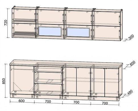 Кухонный модуль Интерлиния Мила Матте 2.7 А (белый/черный/дуб бунратти)