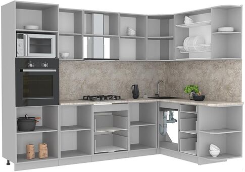 Готовая кухня Интерлиния Мила Лайт 1.68x2.8 правая (белый платинум/белый платинум/дуб бунратти)