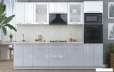 Готовая кухня Интерлиния Мила Пластик 2.8 (белый глянец/туманный глянец/опал светлый)