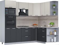 Готовая кухня Интерлиния Мила Лайт 1.68x2.4 правая (персидский жемчуг/антрацит/травертин серый) Готовая кухня Интерлиния Мила Лайт 1.68x2.4 правая (персидский жемчуг/антрацит/травертин серый)
