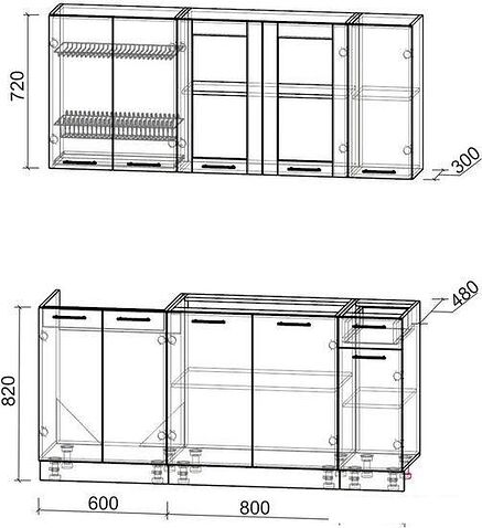 Готовая кухня Интерлиния Мила 17-60 без столешницы (белый платинум/бетон)