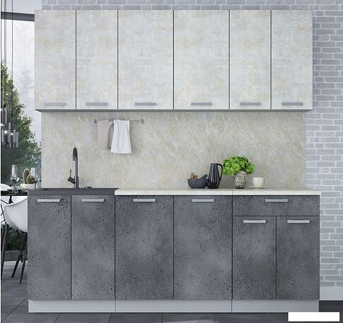 Готовая кухня Интерлиния Мила Лайт 2.0-60 (бетон лайт/бетон портленд/опал светлый)