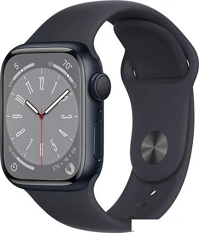 Умные часы Apple Watch Series 8 41 мм (алюминиевый корпус, полуночный/полуночный, спортивный силиконовый ремешок M/L)