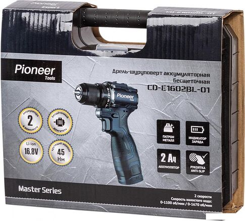 Дрель-шуруповерт Pioneer Tools CD-E1602BL-01 (с 2-мя АКБ, кейс)