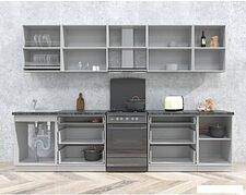 Кухня Интерлиния Мила Матте 3.1 Б (слоновая кость/пепел/травертин серый)