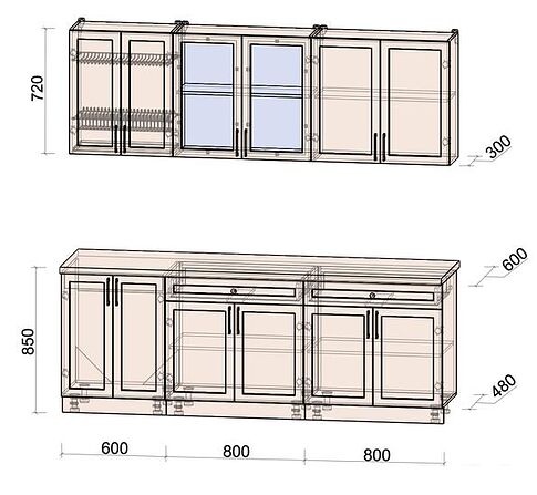 Готовая кухня Интерлиния Тренд 2.2А (луна/луна/бискайская сосна)