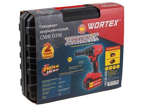 Гайковерт Wortex CWR 0318 0329229 (с 1-м АКБ, кейс, оснастка)