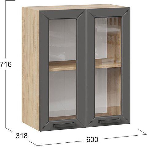 Шкаф навесной Трия Лорас 1В6С (дуб крафт золотой/холст вулкан)