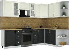 Готовая кухня Интерлиния Мила Шато 1.7x2.7 PR (белый/черный/дуб бунратти)