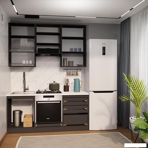 Готовая кухня ВерсоМебель Эко Премиум 1.8 (сумеречный голубой/ст. мрамор лацио)