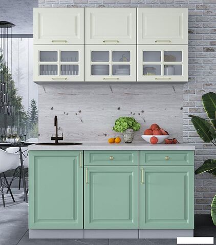 Готовая кухня Интерлиния Мила Шато 1.5Б (белый/мята/бискайская сосна)