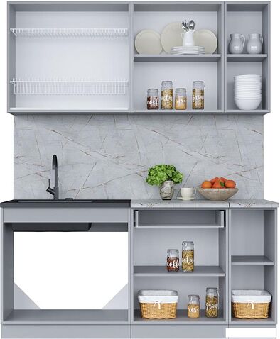 Готовая кухня Интерлиния Мила 17 (бетон лайт/антрацит/опал светлый)