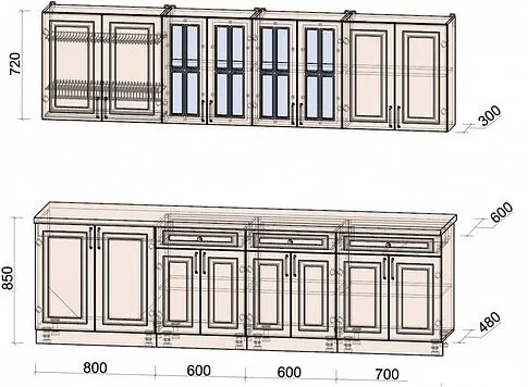 Готовая кухня Интерлиния Мила Шато 2.7А (белый/белый/кастилло темный)