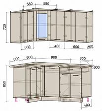 Готовая кухня Интерлиния Мила 12x16 (бетон лайт/дуб золотой/опал светлый)