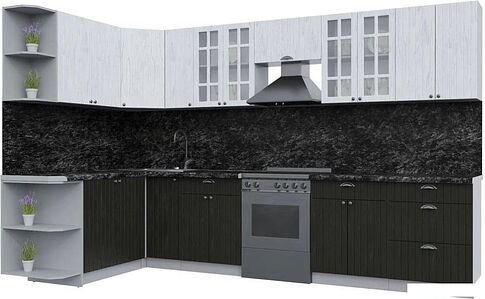 Готовая кухня Интерлиния Берес 1.7x3.3 левая (дуб полярный/дуб английский/кастилло темный)