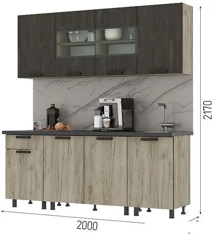 Готовая кухня Стендмебель Эдинбург 2.0 (железный камень/дуб крафт серый)