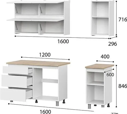 Готовая кухня NN мебель Токио 1.6м (белый текстурный/дуб сонома)