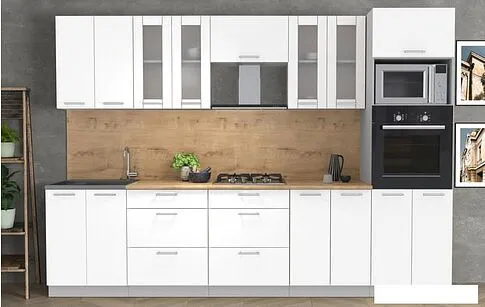 Готовая кухня Интерлиния Мила 3.0 ВТ (белый платинум/белый платинум/дуб бунратти)