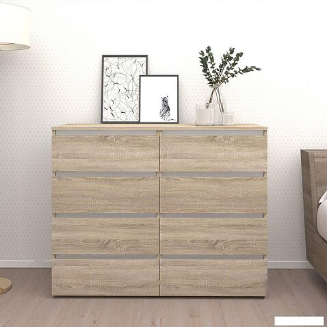 Комод Кортекс-мебель Бари 120 8ш (дуб сонома/дуб сонома/белый)