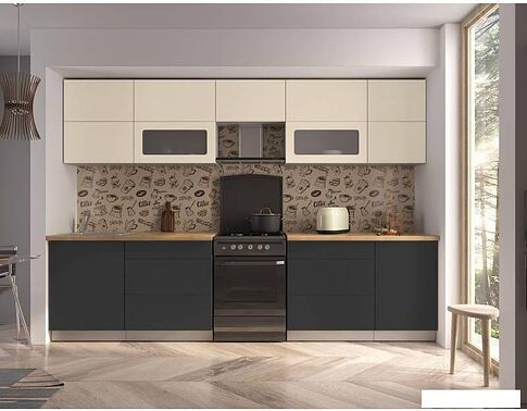 Кухня Интерлиния Мила Матте 3.1 Б (слоновая кость/пепел/травертин серый)