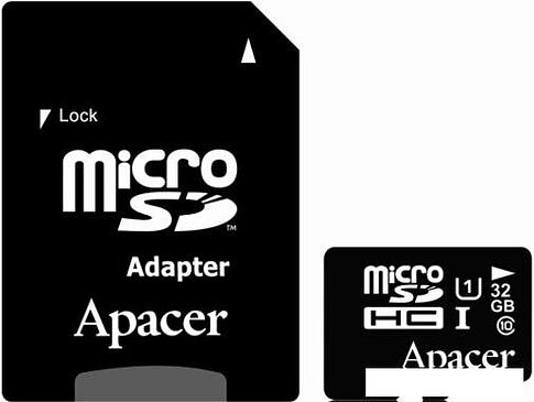 Карта памяти Apacer microSDHC UHS-I (Class 10) 32GB + адаптер (AP32GMCSH10U1-R)
