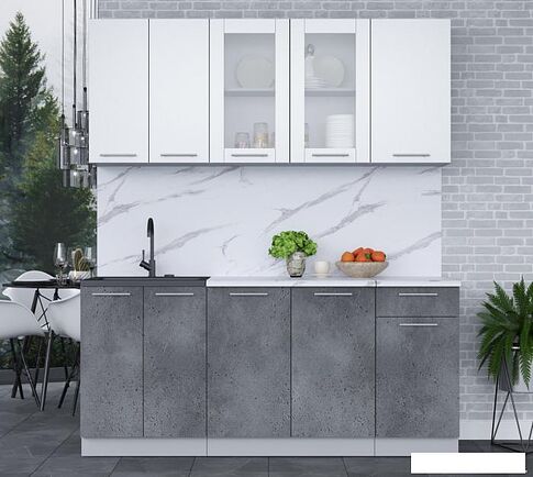 Готовая кухня Интерлиния Мила 18-60 (белый платинум/бетон портленд/белый гранит)