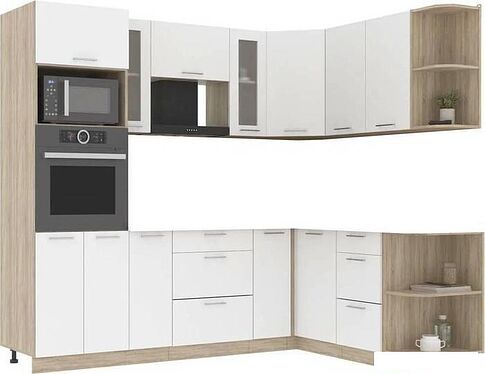 Готовая кухня Интерлиния Мила 1.68x2.4 правая без столешницы (белый платинум)