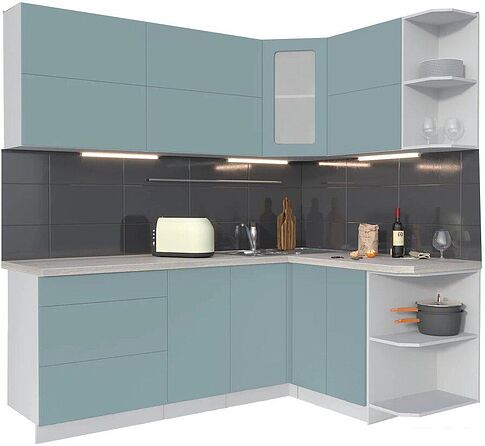 Готовая кухня Интерлиния Мила Матте 1.5x2.1 А правая (океан-океан-травертин серый)