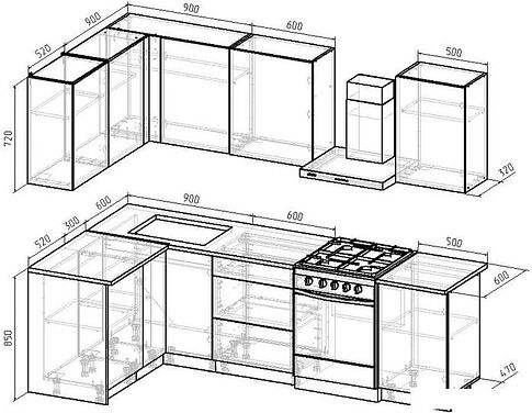 Готовая кухня Интермебель Микс Топ-22 2x1.42м левая (белый премиум/дуб крафт золотой/венато)