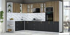 Готовая кухня Интерлиния Мила Шато 1.88x3.4 ВТ LV (дуб вотан/черный/белый гранит)
