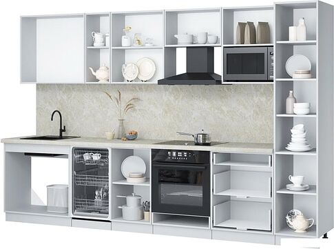 Готовая кухня Интерлиния Мила Лайт 3.3-ПМ4 (серебро/бетон портленд/травертин серый)