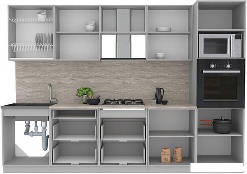 Готовая кухня Интерлиния Мила Лайт 3.0 ВТ (белый платинум/дуб золотой/дуб бунратти)