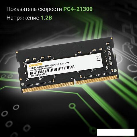 Оперативная память Digma 4ГБ DDR4 SODIMM 2666 МГц DGMAS42666004S
