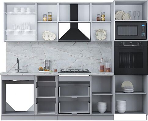 Готовая кухня Интерлиния Мила Пластик 2.6 (туманный глянец/туманный глянец/дуб бунратти)