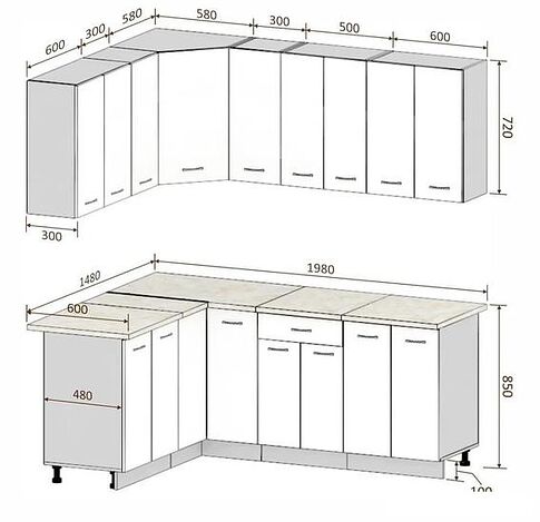 Готовая кухня Кортекс-мебель Корнелия Лира 1.5x2.0 (капучино/оникс/мадрид)
