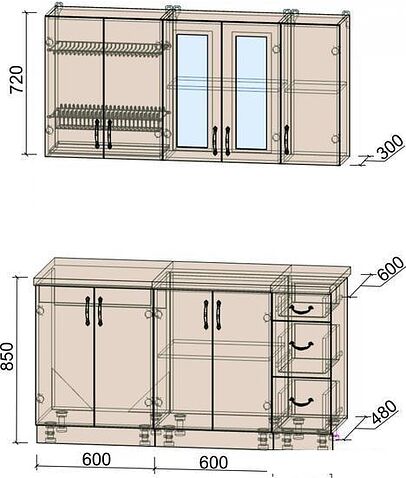 Готовая кухня Интерлиния Мила Крафт 1.5 (дуб королевский)
