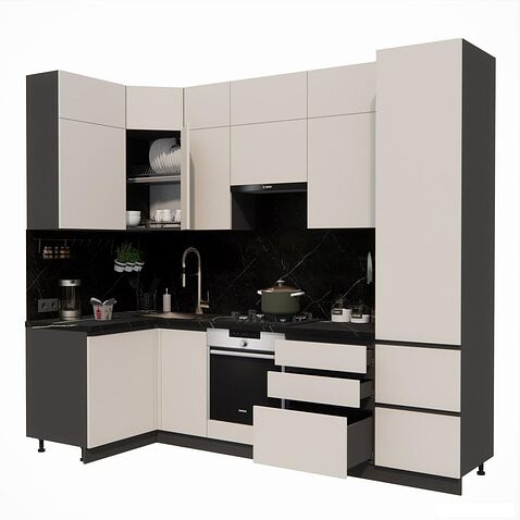 Готовая кухня ВерсоМебель Эко Премиум 1.2x2.7 левая (кашемир/ст. тунис)