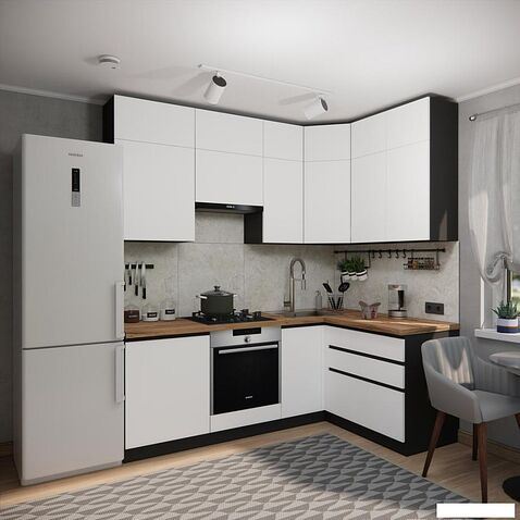 Готовая кухня ВерсоМебель Эко Премиум 1.4x2.2 правая (белый фасадный/ст. дуб вотан)
